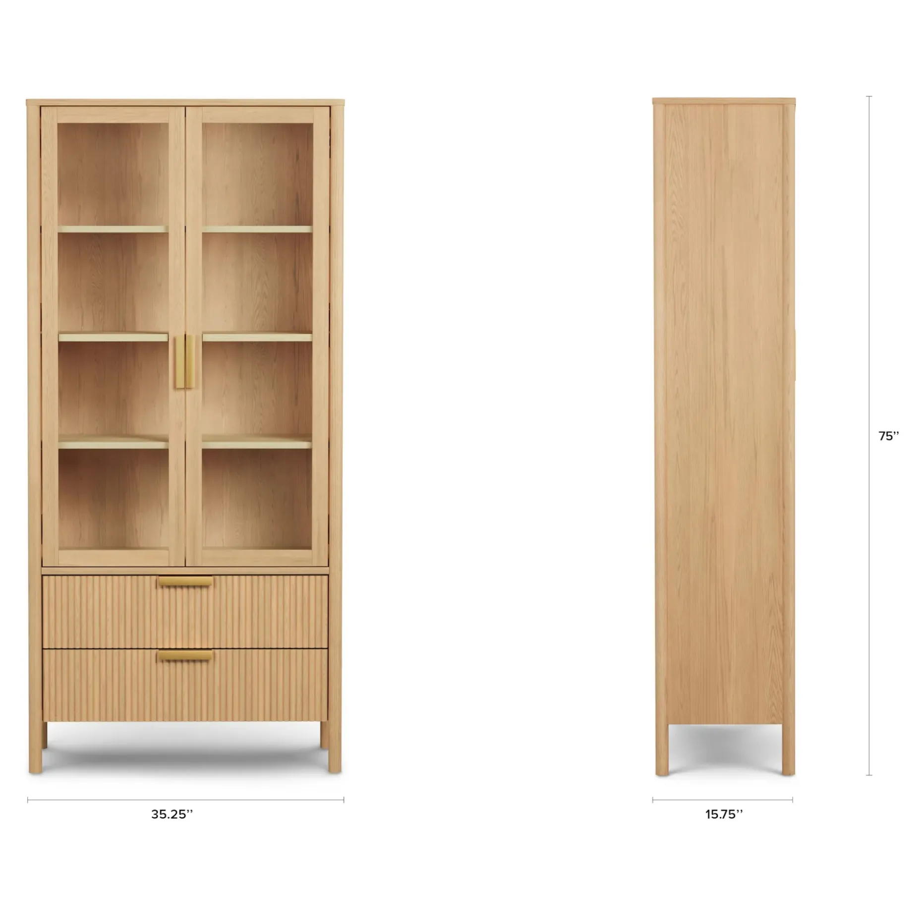 Liv 35.25" Glass Cabinet - White Oak