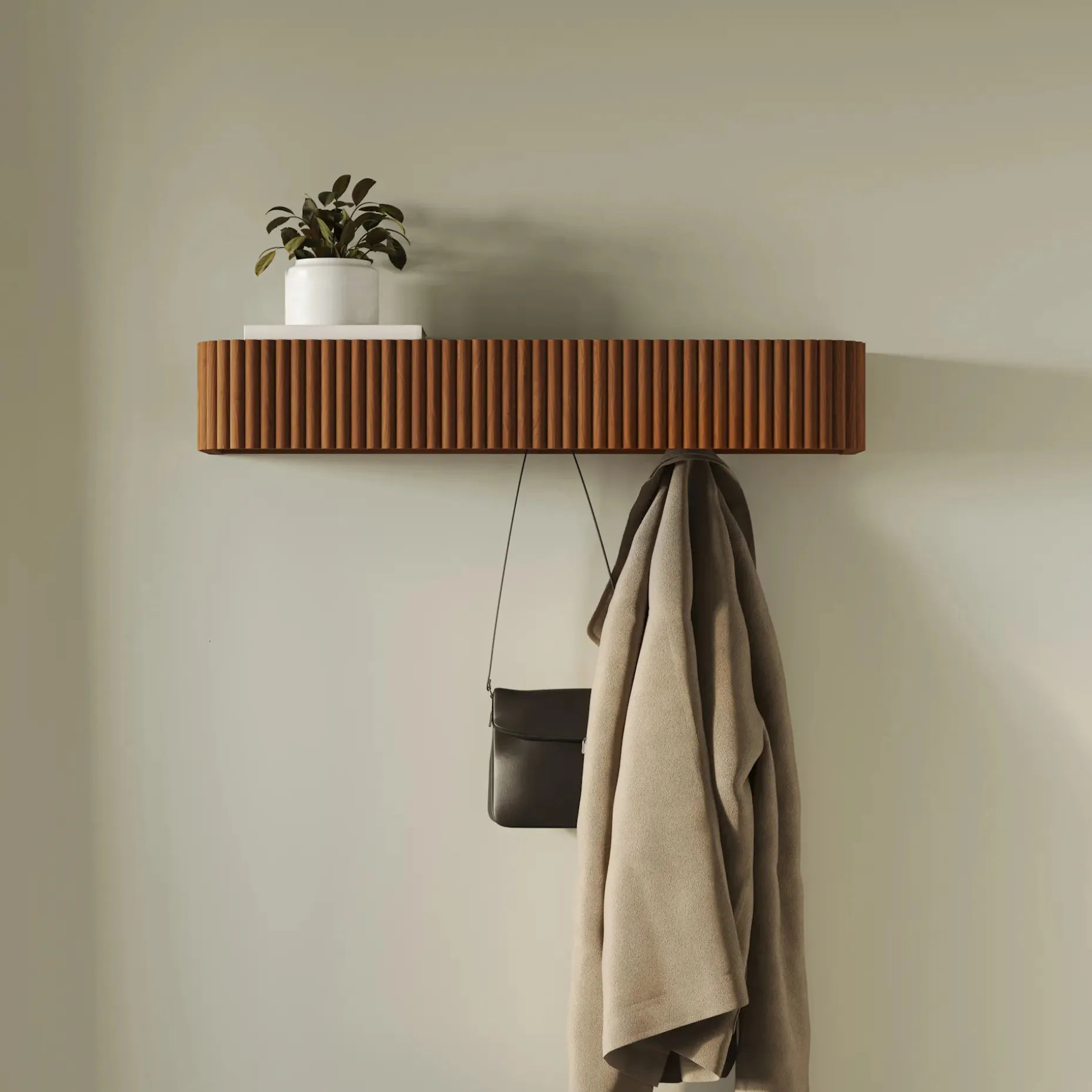 Liv 32" Shelf and Coat Rack - Brass and Walnut