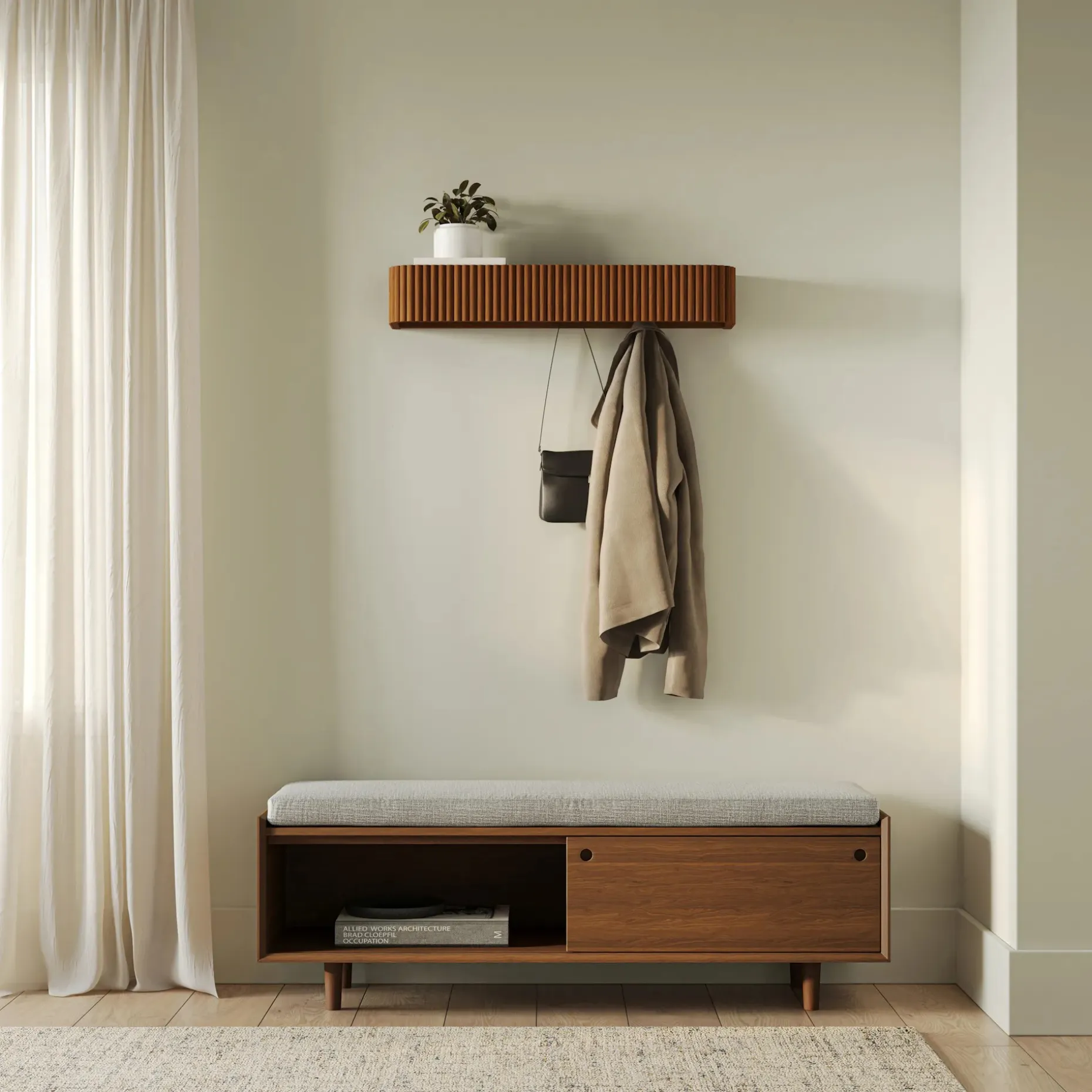 Liv 32" Shelf and Coat Rack - Brass and Walnut