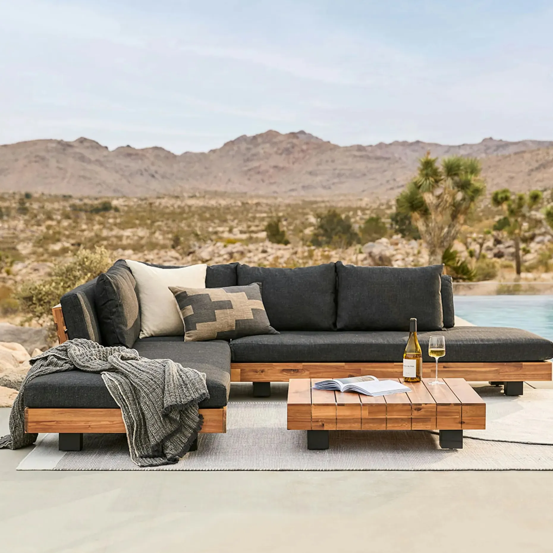 Lubek 100.5" Outdoor Low Corner Sectional Set - Slate Gray