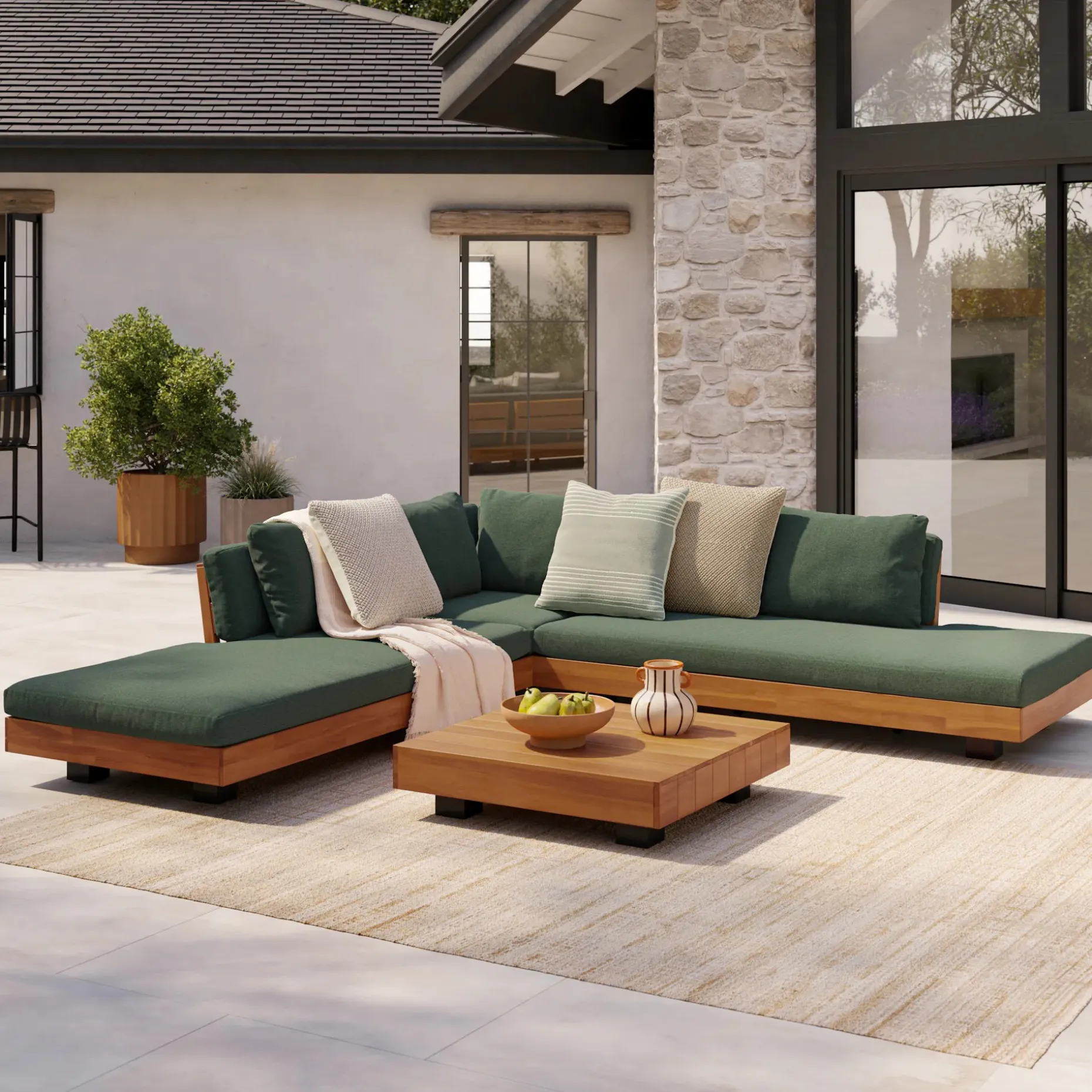 Lubek 100.5" Outdoor Low Corner Sectional - Dravite Green