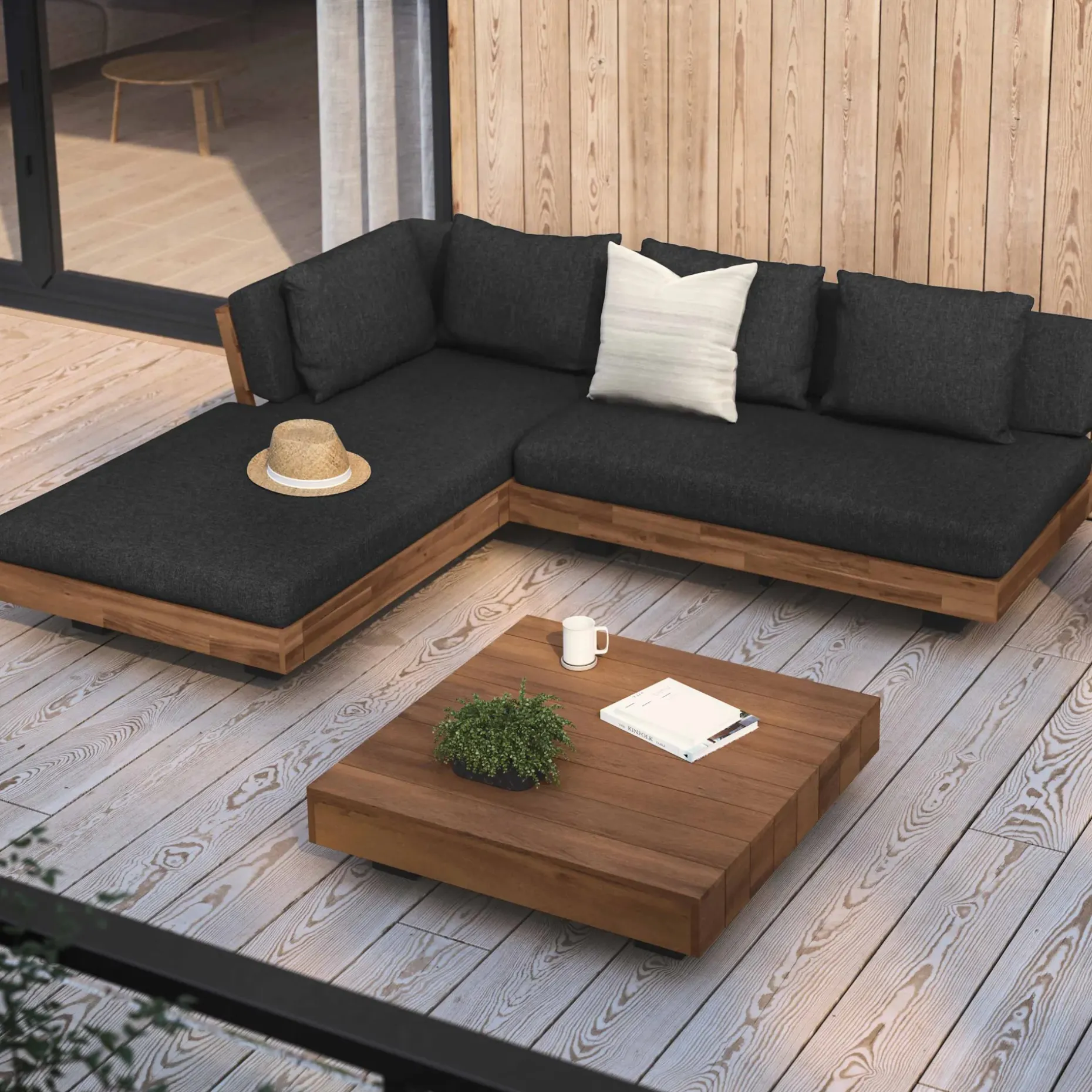 Lubek 82.5" Outdoor Low Left Sectional Set - Slate Gray