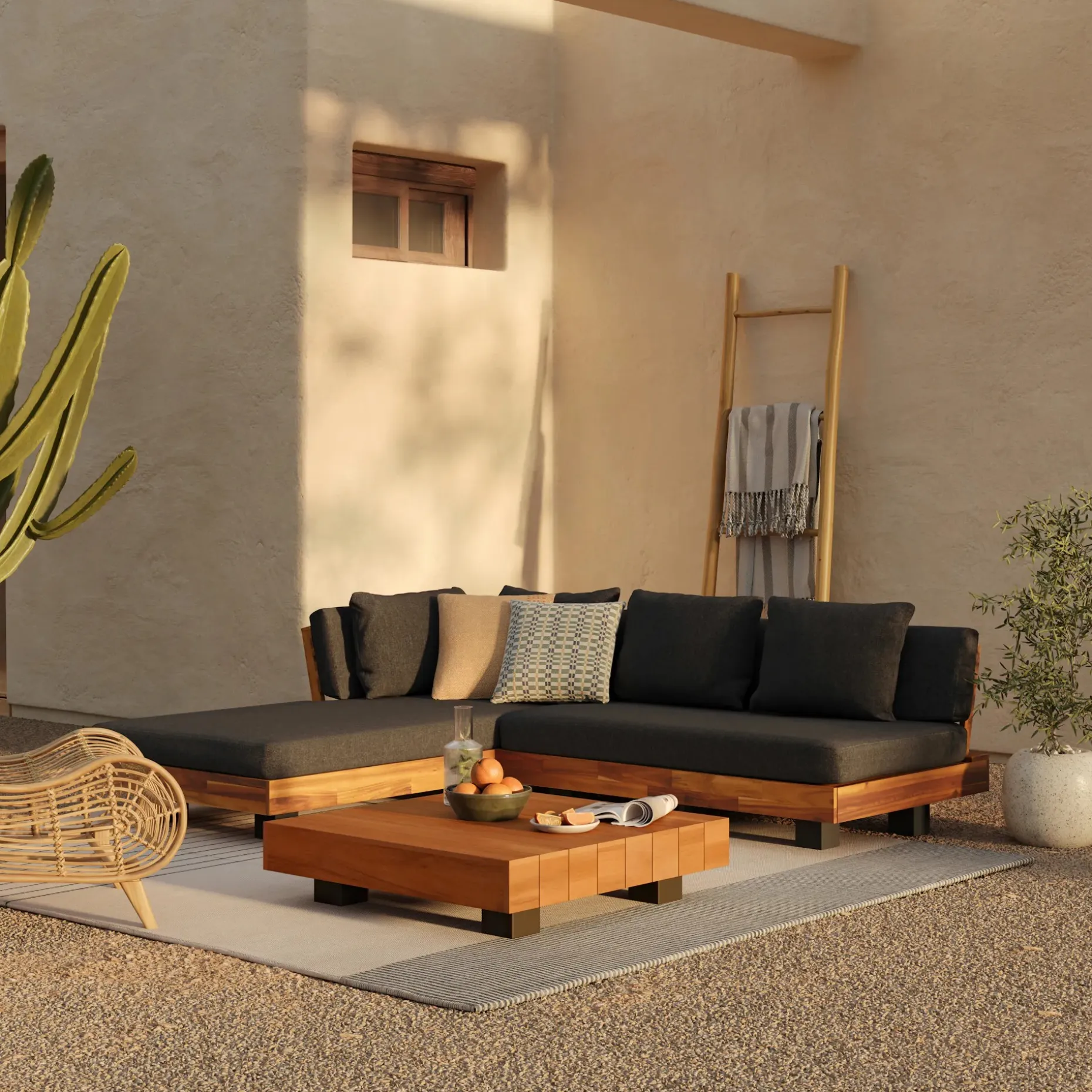Lubek 82.5" Outdoor Low Left Sectional Set - Slate Gray