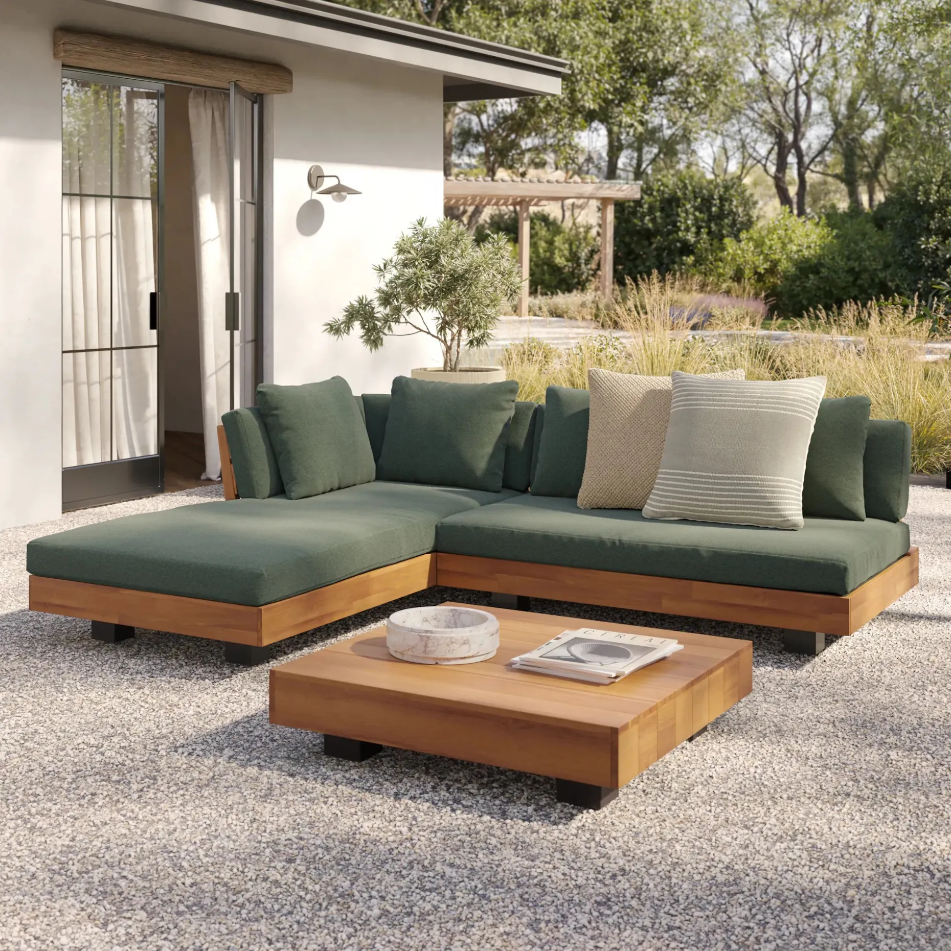 Lubek 82.5" Outdoor Low Left Sectional Set - Dravite Green