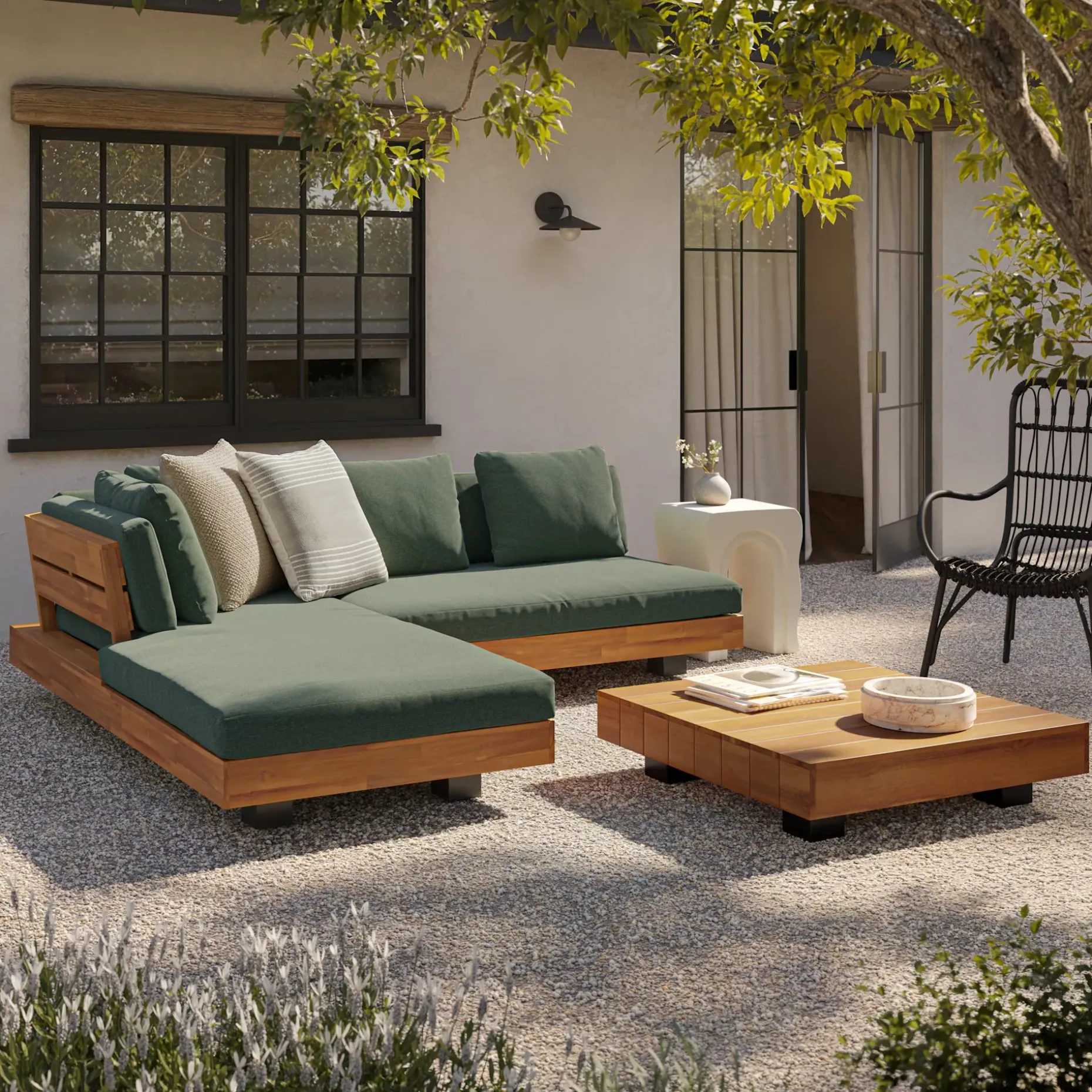 Lubek 82.5" Outdoor Low Left Sectional Set - Dravite Green