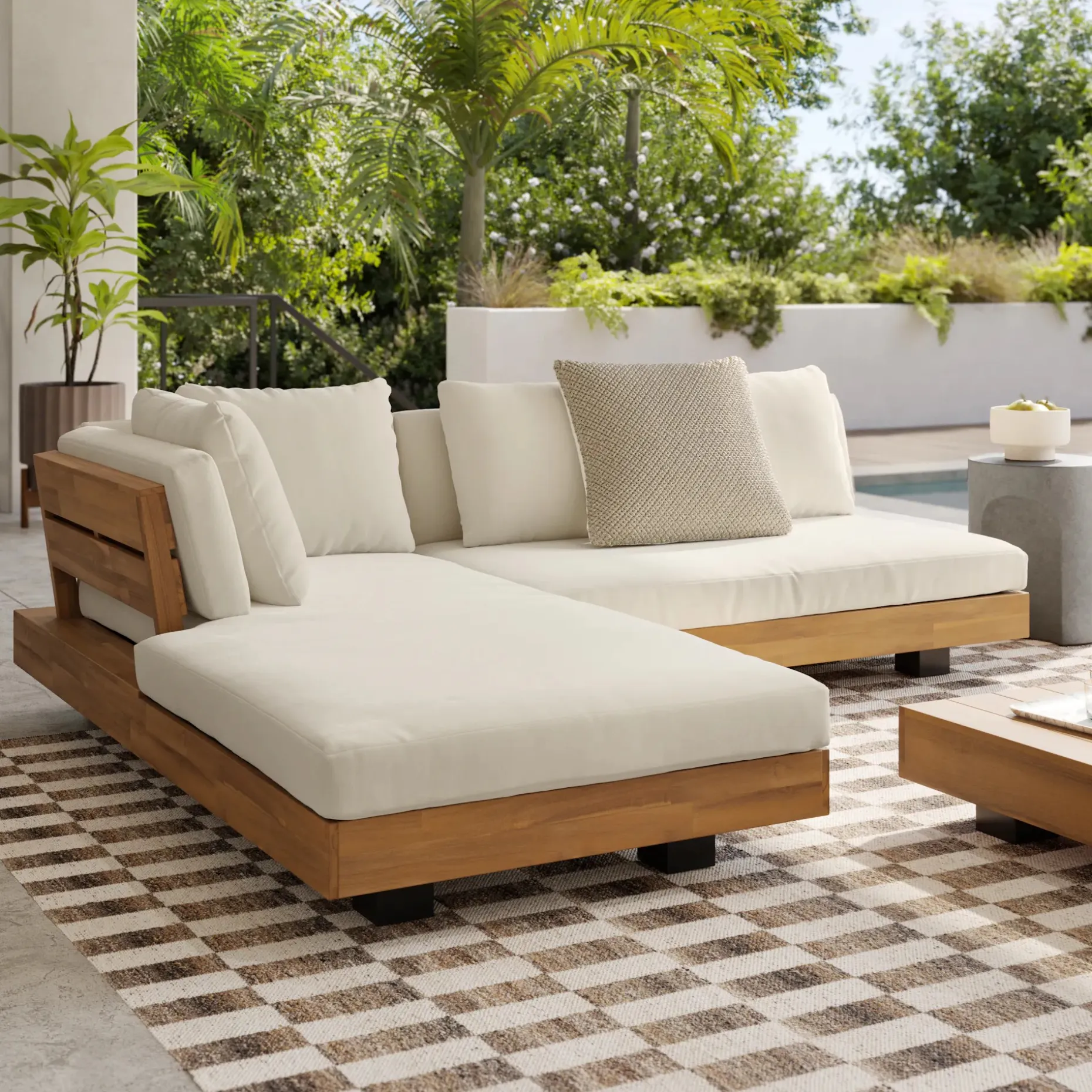 Lubek 82.5" Outdoor Low Left Sectional - Dravite Ivory