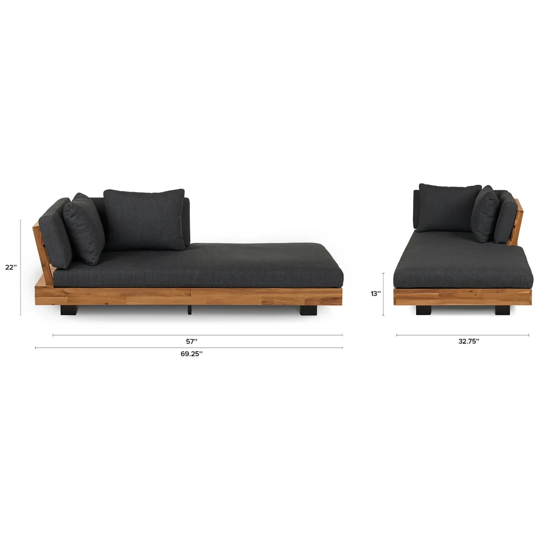 Lubek 69.25" Outdoor Low Right Chaise Lounge - Slate Gray