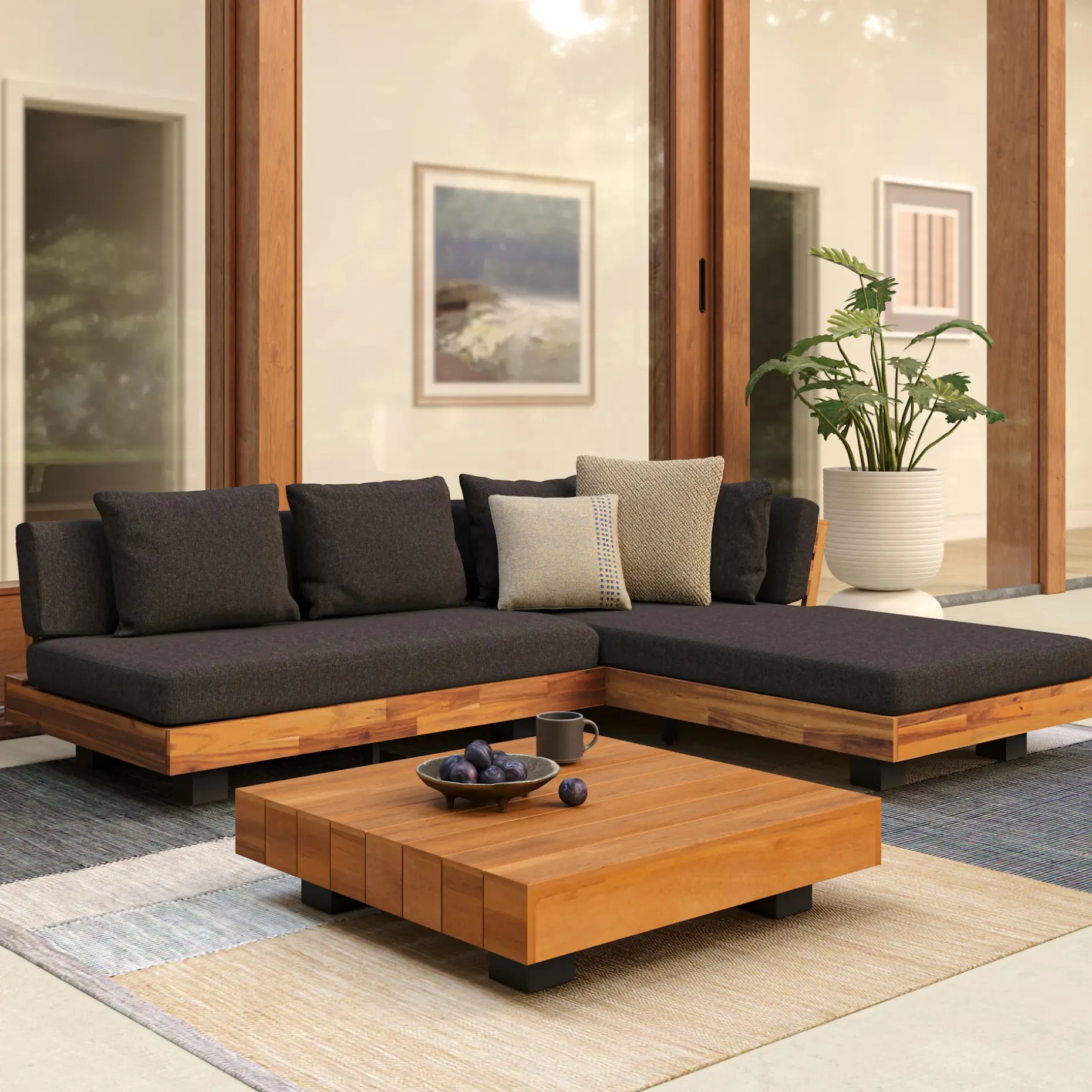 Lubek 82.5" Outdoor Low Right Sectional Set - Slate Gray