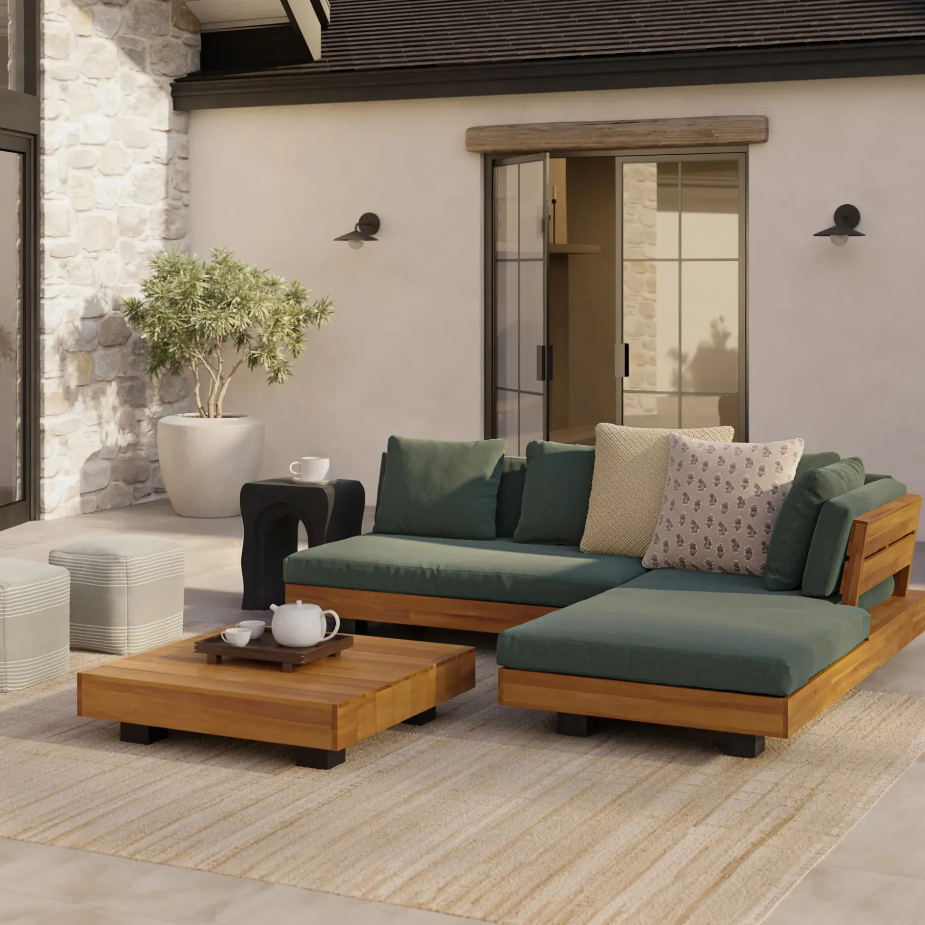 Lubek 82.5" Outdoor Low Right Sectional Set - Dravite Green