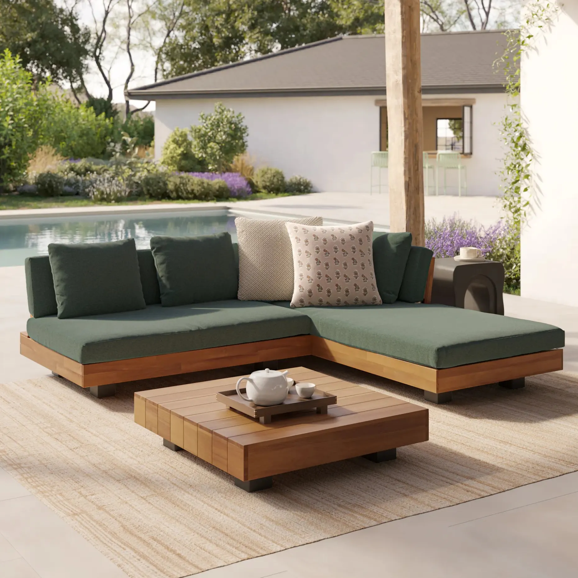 Lubek 82.5" Outdoor Low Right Sectional Set - Dravite Green