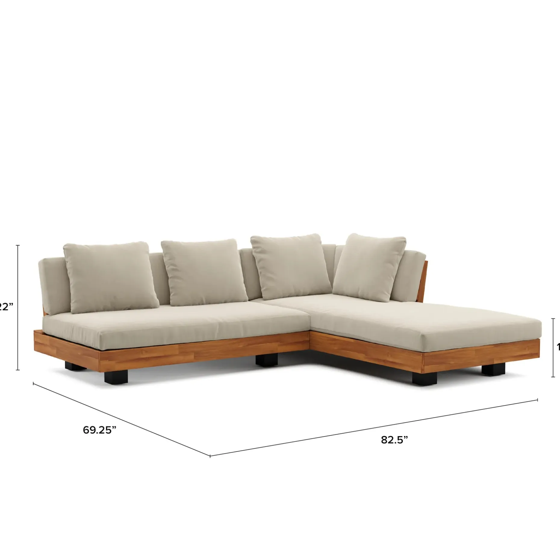 Lubek 82.5" Outdoor Low Right Sectional Set - Dravite Ivory