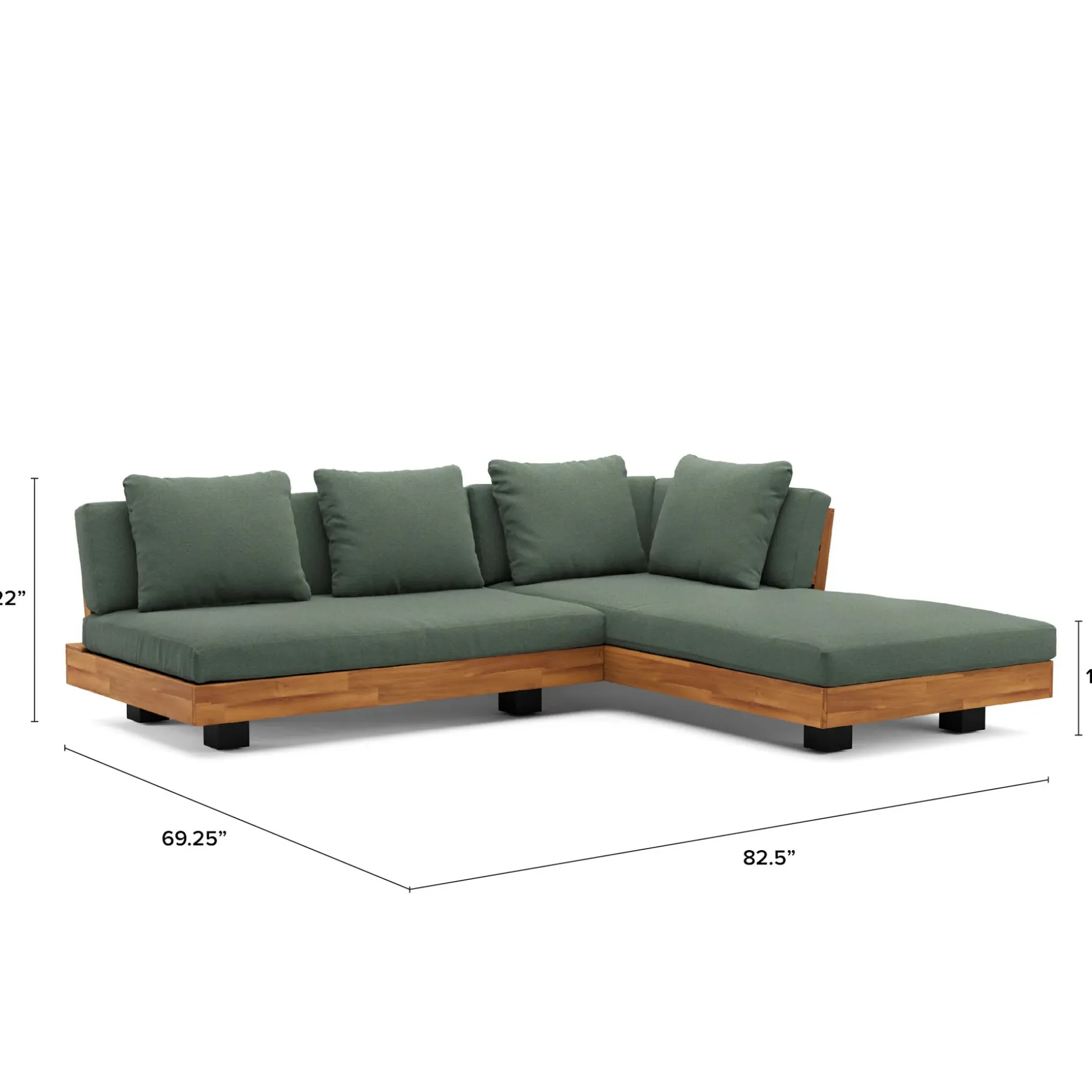 Lubek 82.5" Outdoor Low Right Sectional - Dravite Green