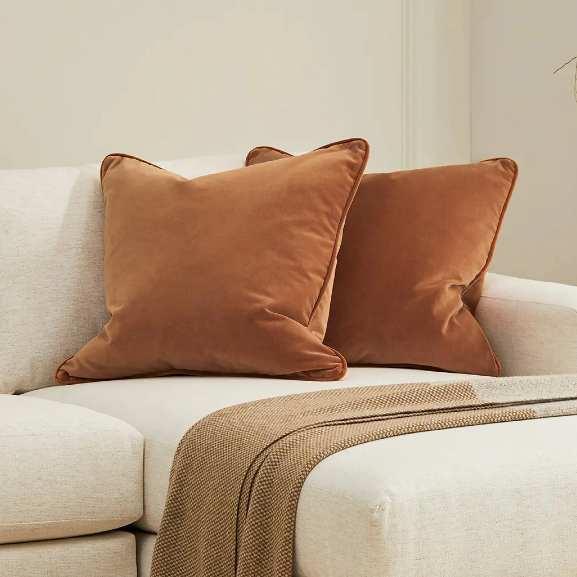 Lucca Velvet Pillow Set - Plush Pacific Rust