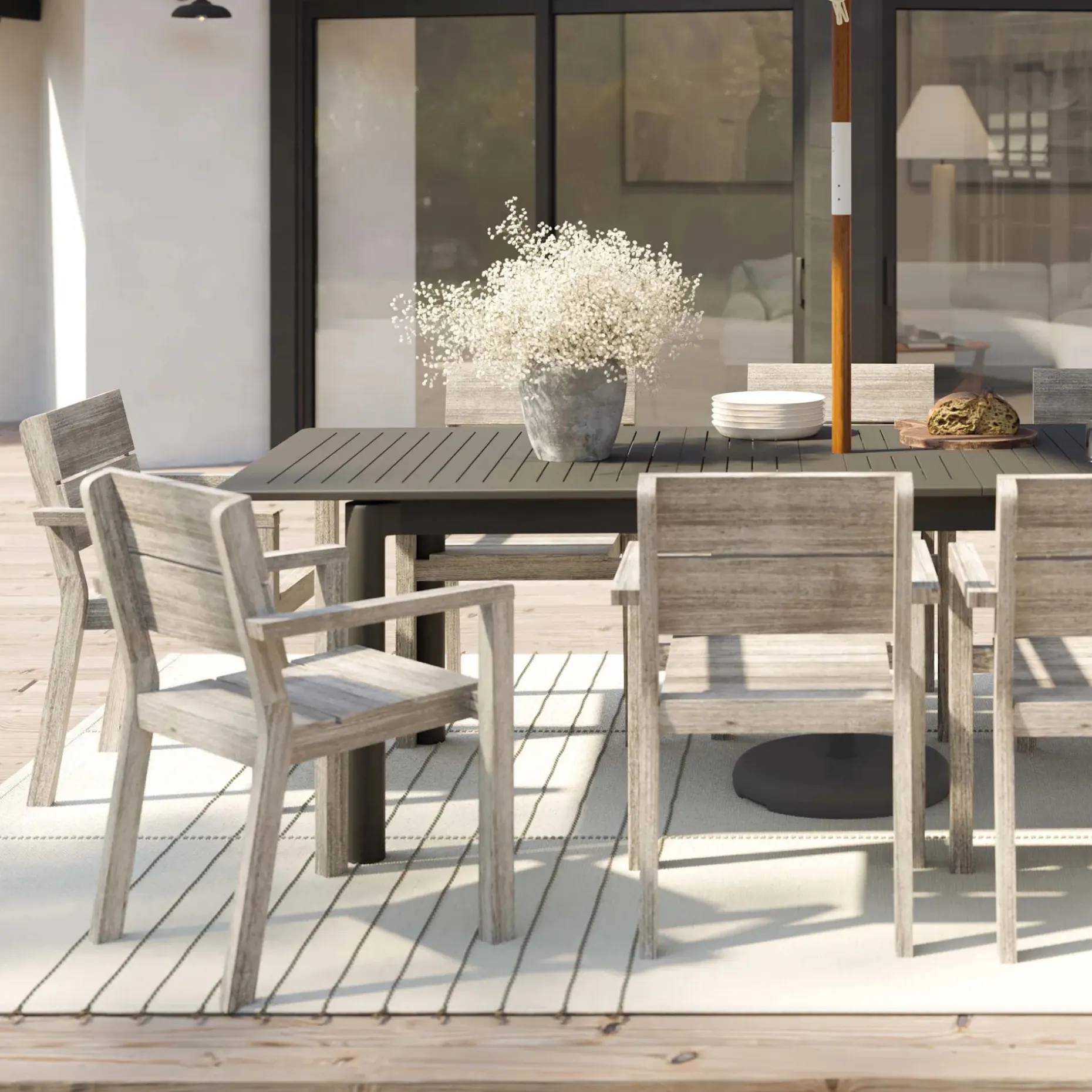 Lyle Outdoor Stackable Dining Armchair - Weathered Acacia