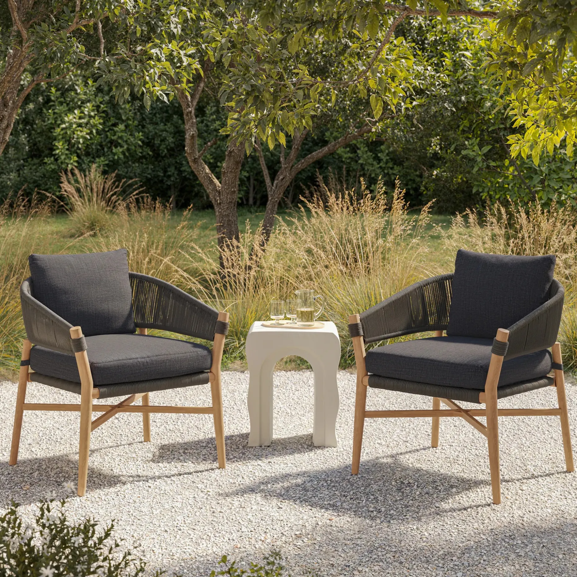 Makali 27" Outdoor Lounge Chair Set - Slate Gray