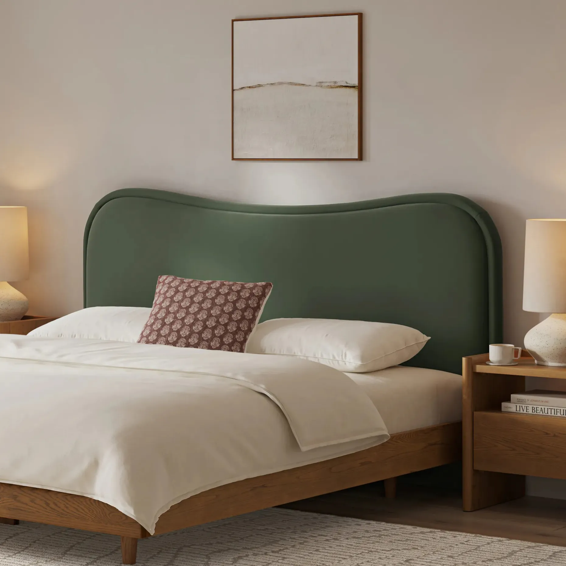 Makoa King Velvet Headboard - Plush Pacific Green