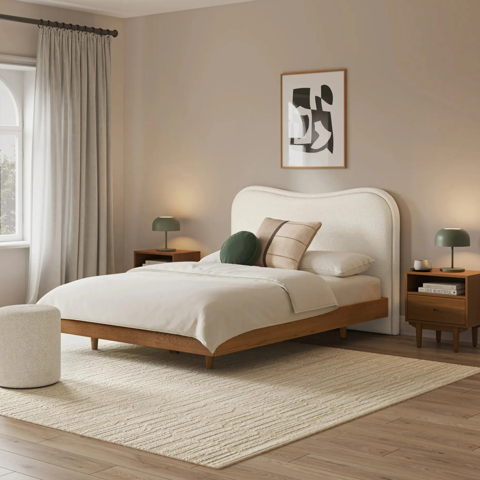 Makoa Queen Headboard - Ivory Wool Bouclé