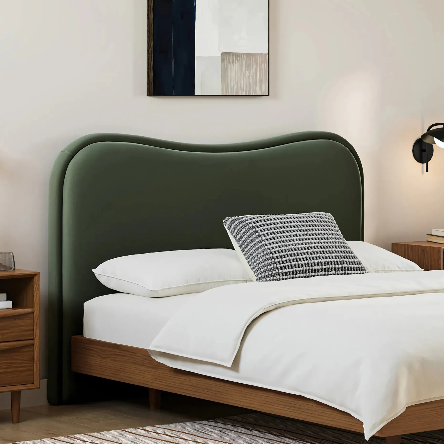 Makoa Queen Velvet Headboard - Plush Pacific Green
