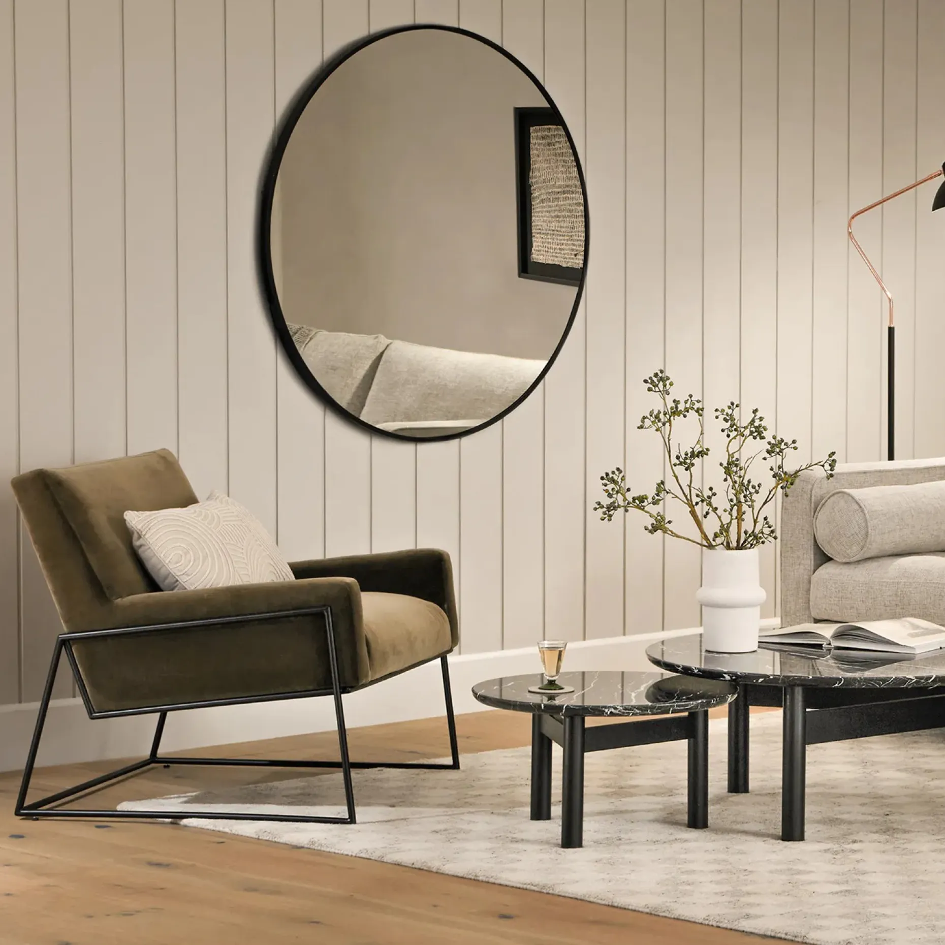 Mansfield Large Round Wall Mirror - Black