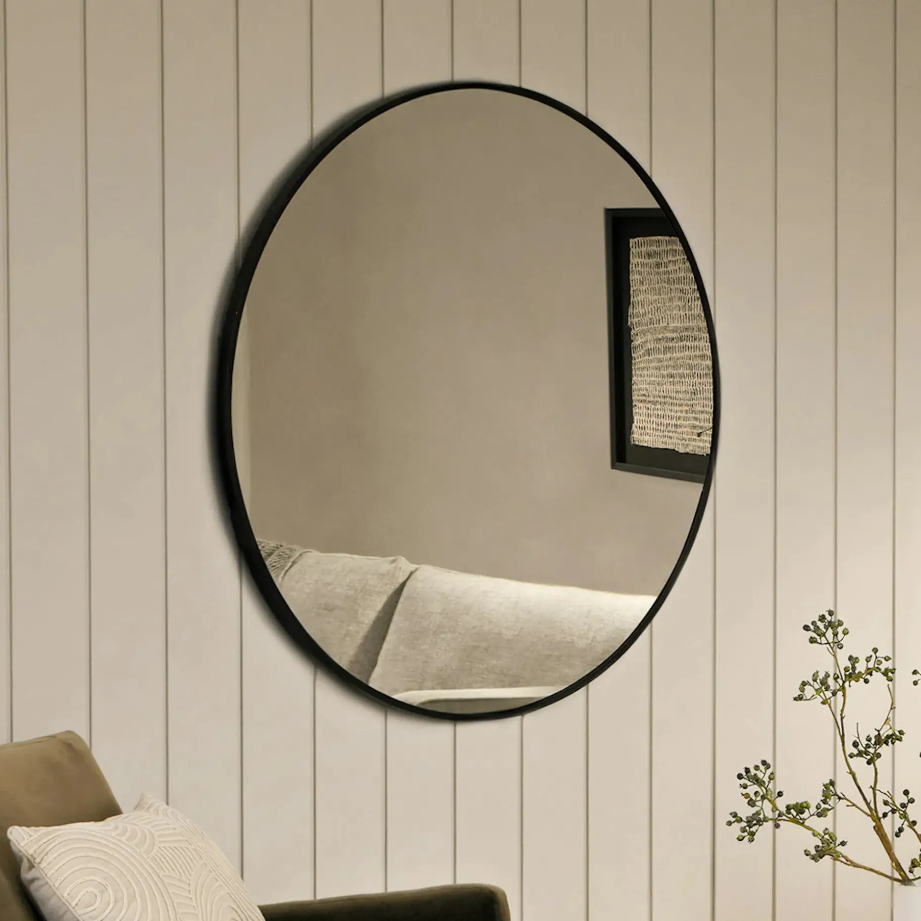 Mansfield Large Round Wall Mirror - Black