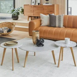 Mara 31.5" Marble Coffee Table - Oak