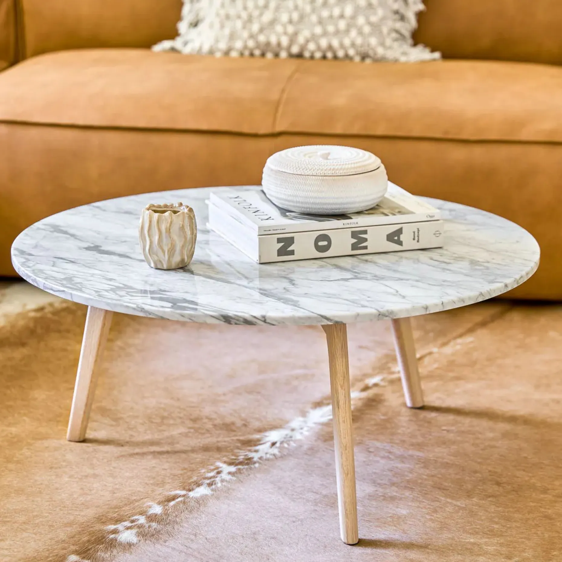 Mara 31.5" Marble Coffee Table - Oak