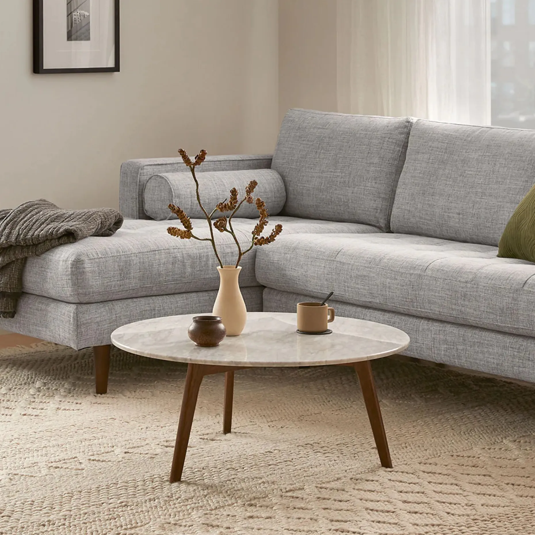 Mara 31.5" Marble Coffee Table - Walnut