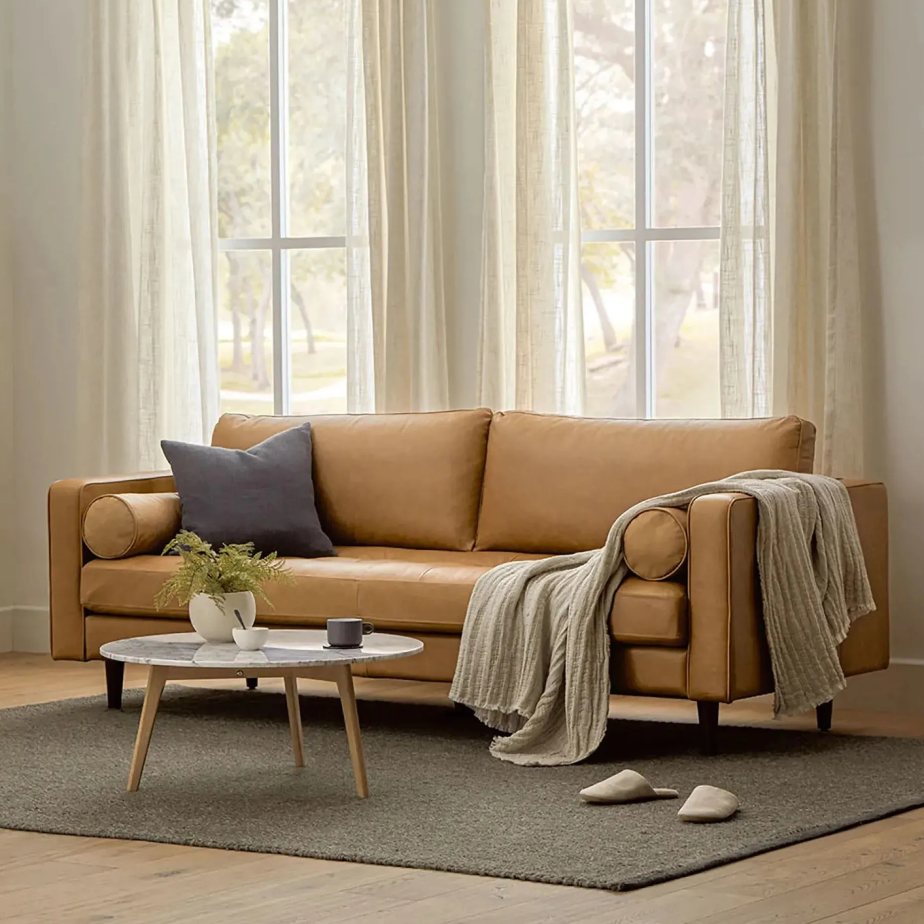 Mara 31.5" Travertine Coffee Table - Walnut
