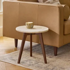 Mara Travertine Side Table - Walnut