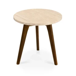 Mara Travertine Side Table - Walnut