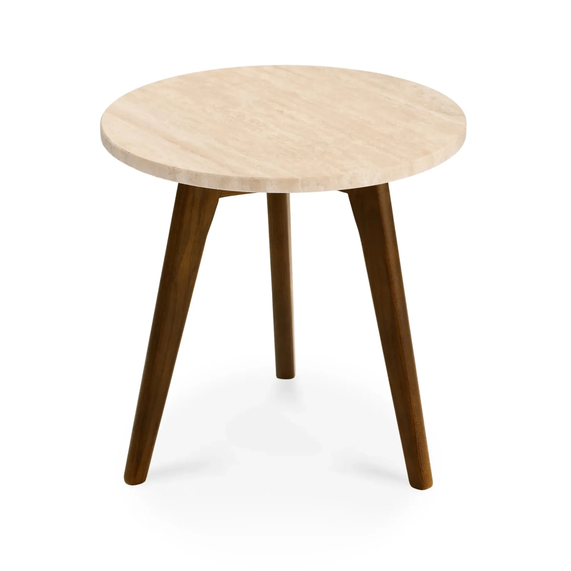 Mara Travertine Side Table - Walnut