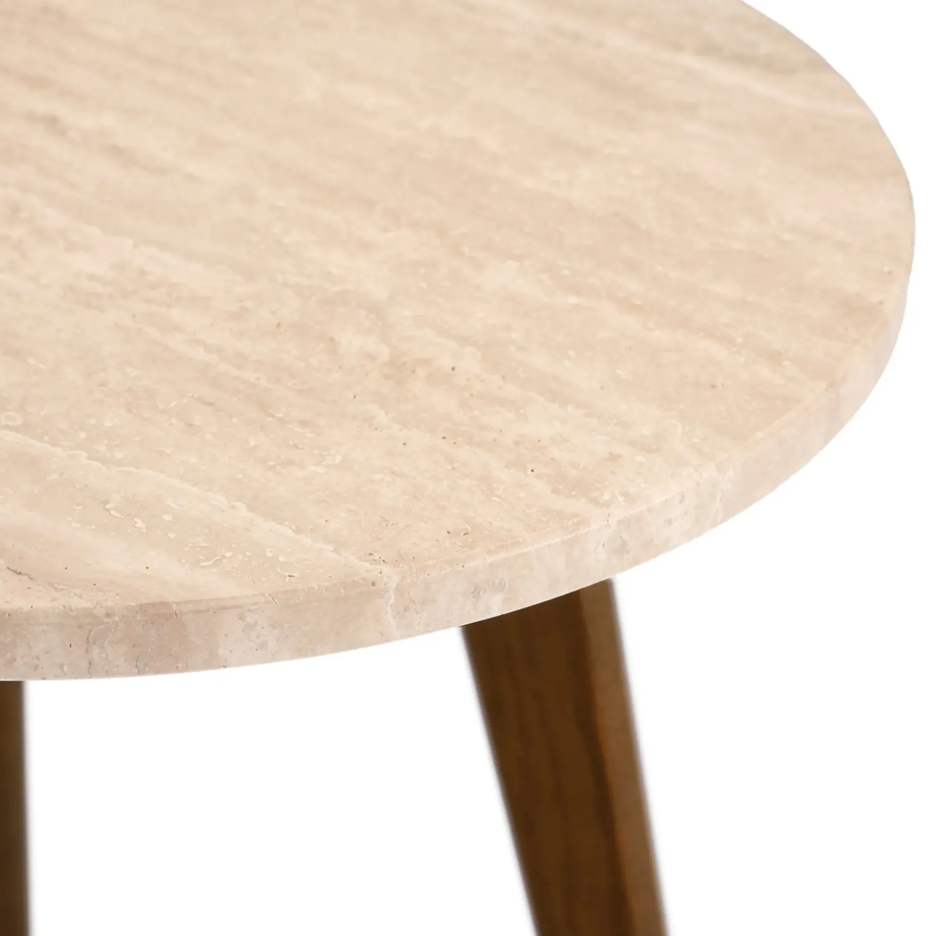 Mara Travertine Side Table - Walnut