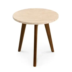 Mara Travertine Side Table - Walnut