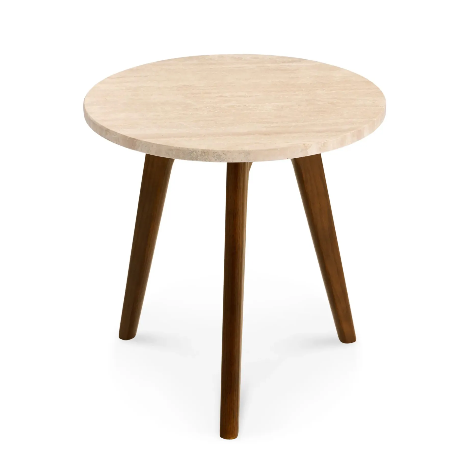 Mara Travertine Side Table - Walnut