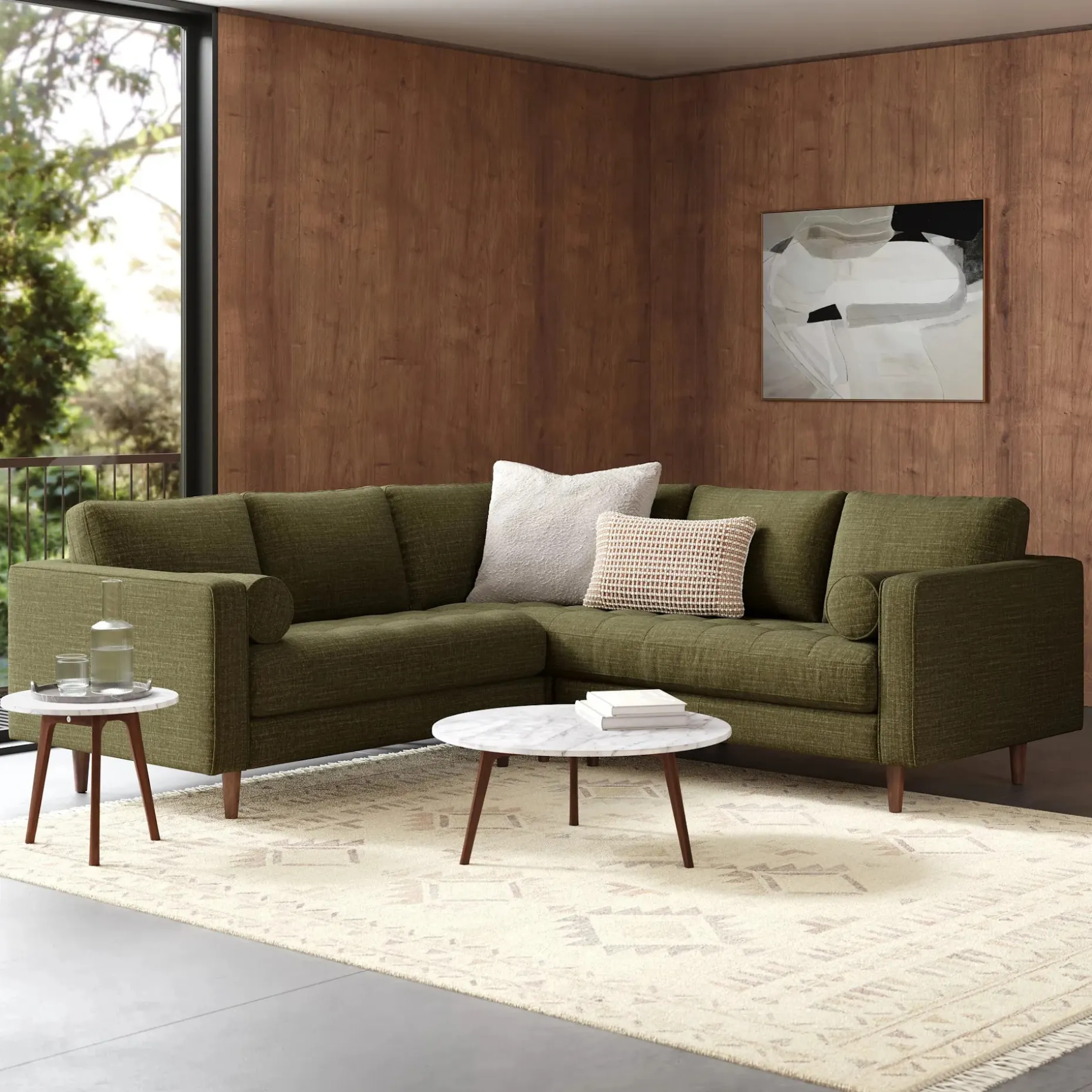 Mara Travertine Side Table - Walnut