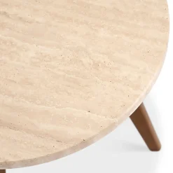 Mara Travertine Side Table - Walnut
