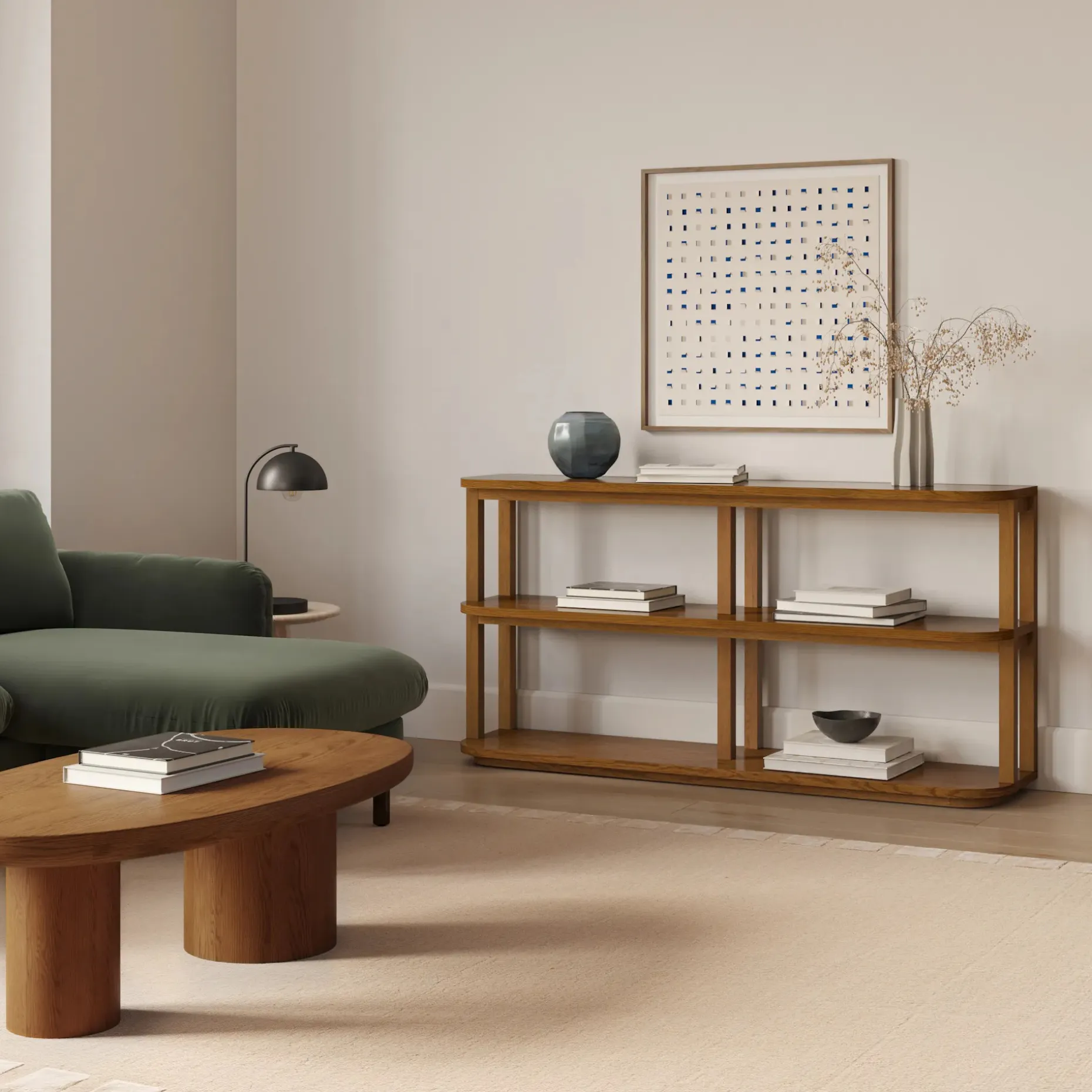 Maren 64" Shelving Unit, Short - Smoked Oak