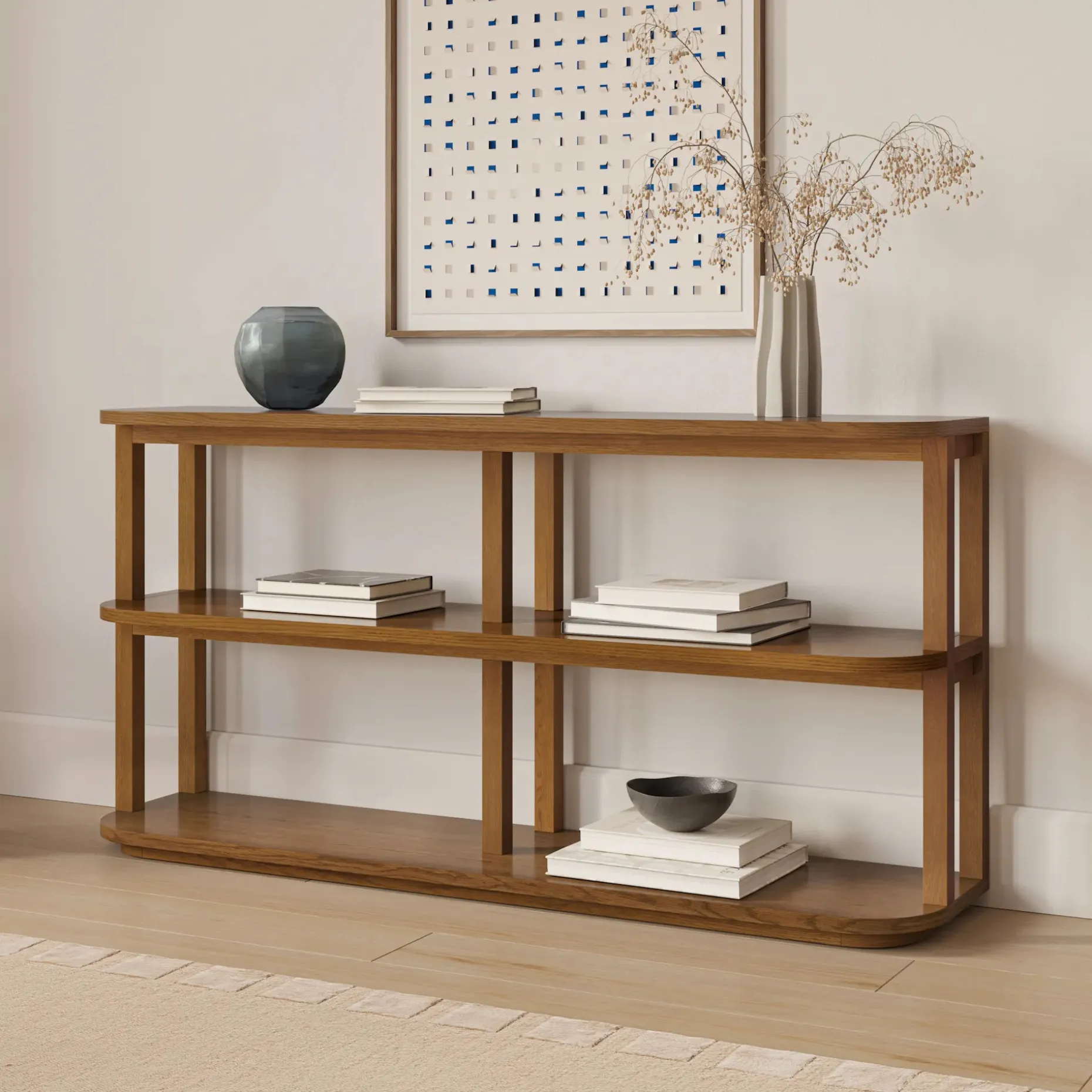 Maren 64" Shelving Unit, Short - Smoked Oak