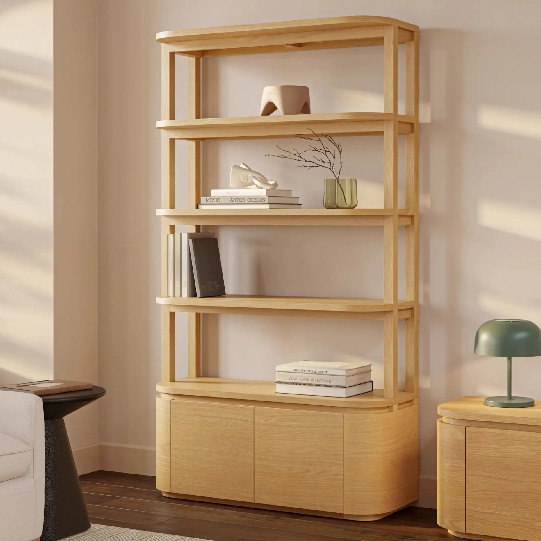 Maren 42" Shelving Unit with Storage - Natural Oak