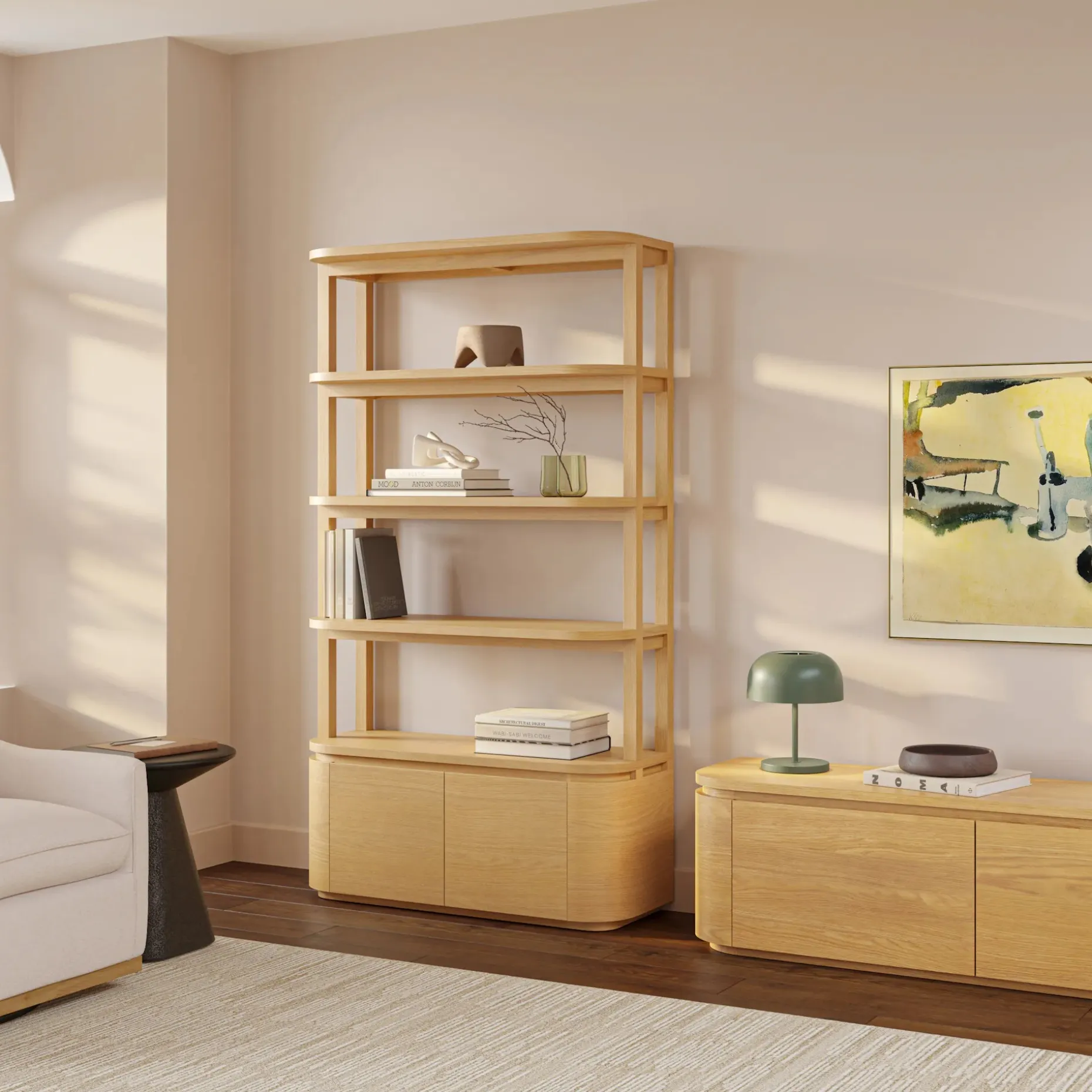 Maren 42" Shelving Unit with Storage - Natural Oak