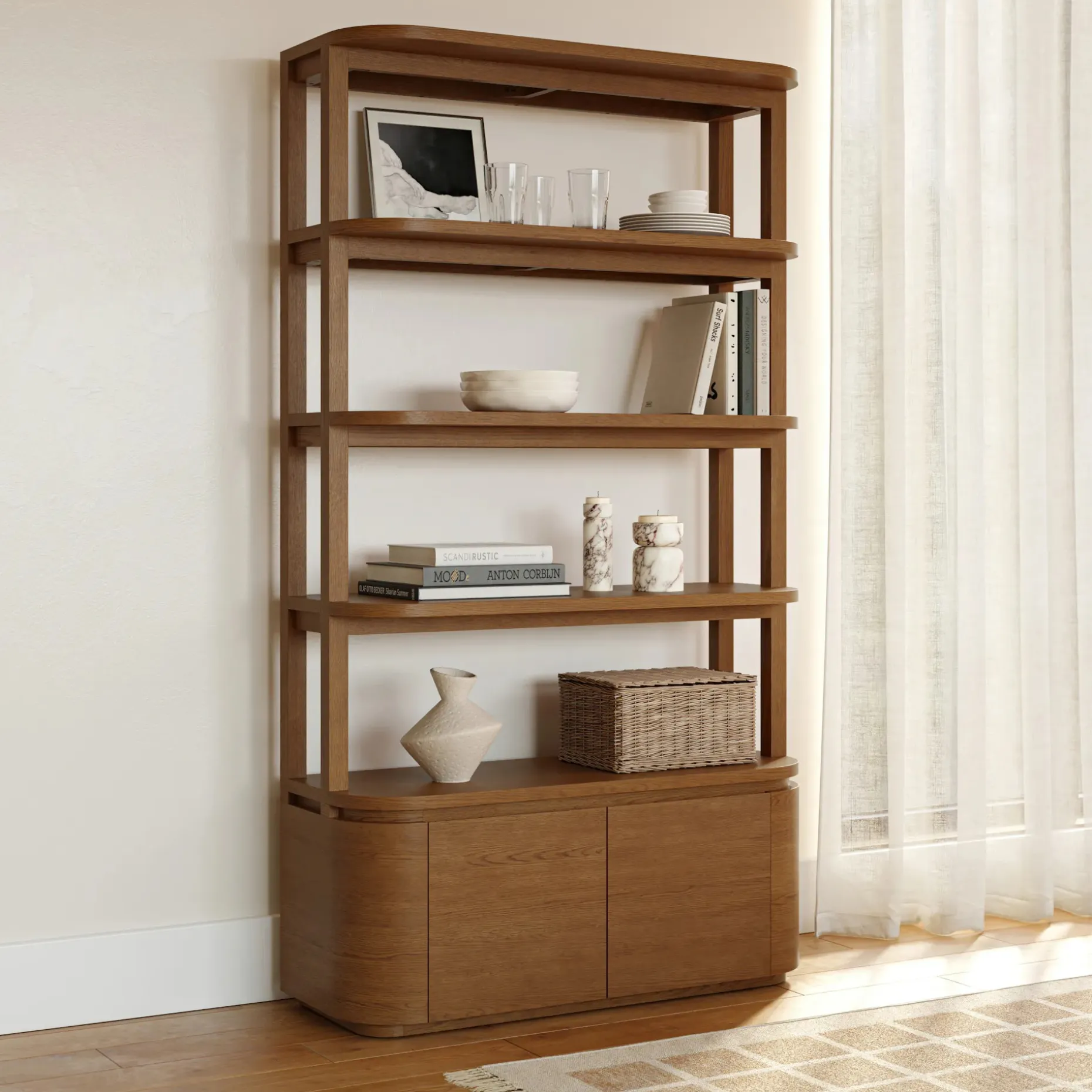 Maren 42" Shelving Unit with Storage - Smoked Oak