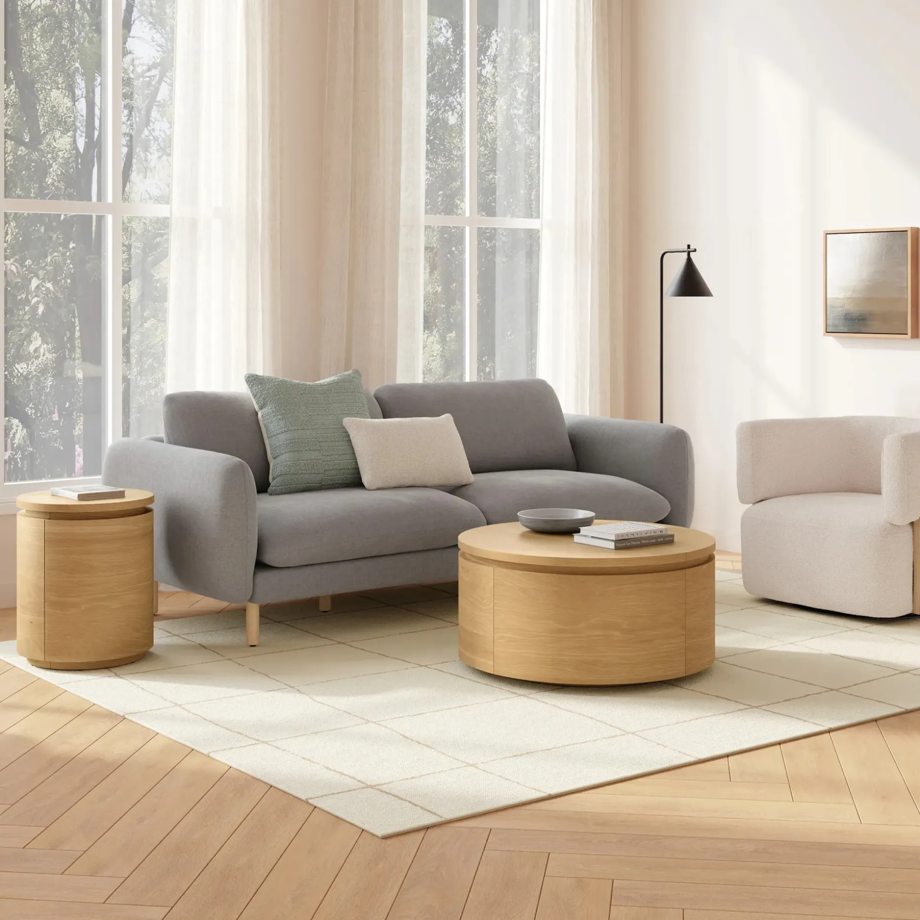 Maren 32" Storage Coffee Table - Natural Oak