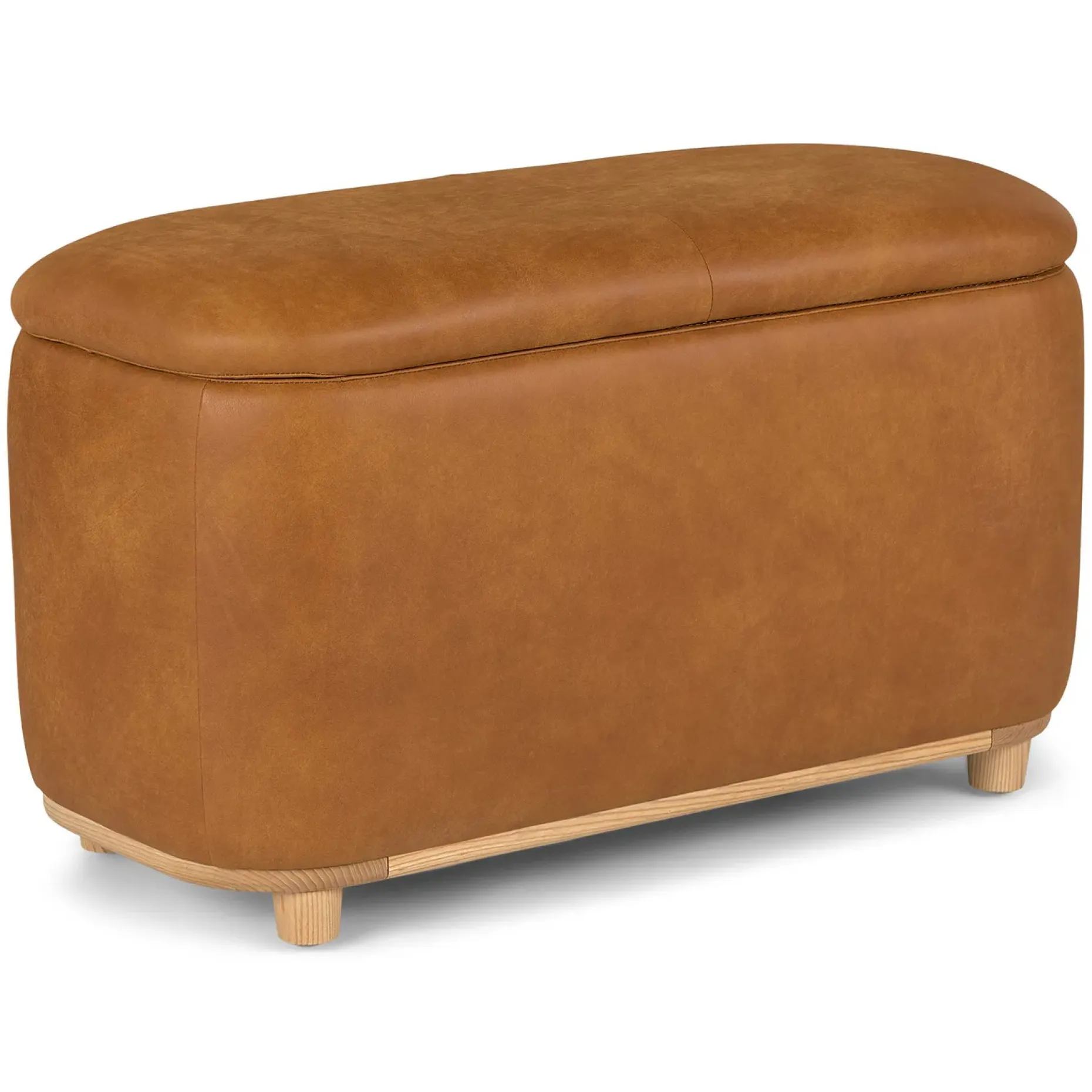 Maribo 32" Leather Storage Ottoman - Rawhide Tan