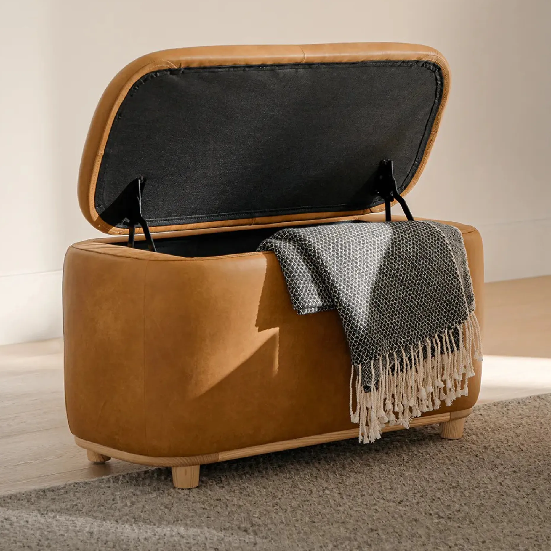 Maribo 32" Leather Storage Ottoman - Rawhide Tan