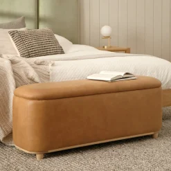 Maribo 48" Leather Storage Ottoman - Rawhide Tan