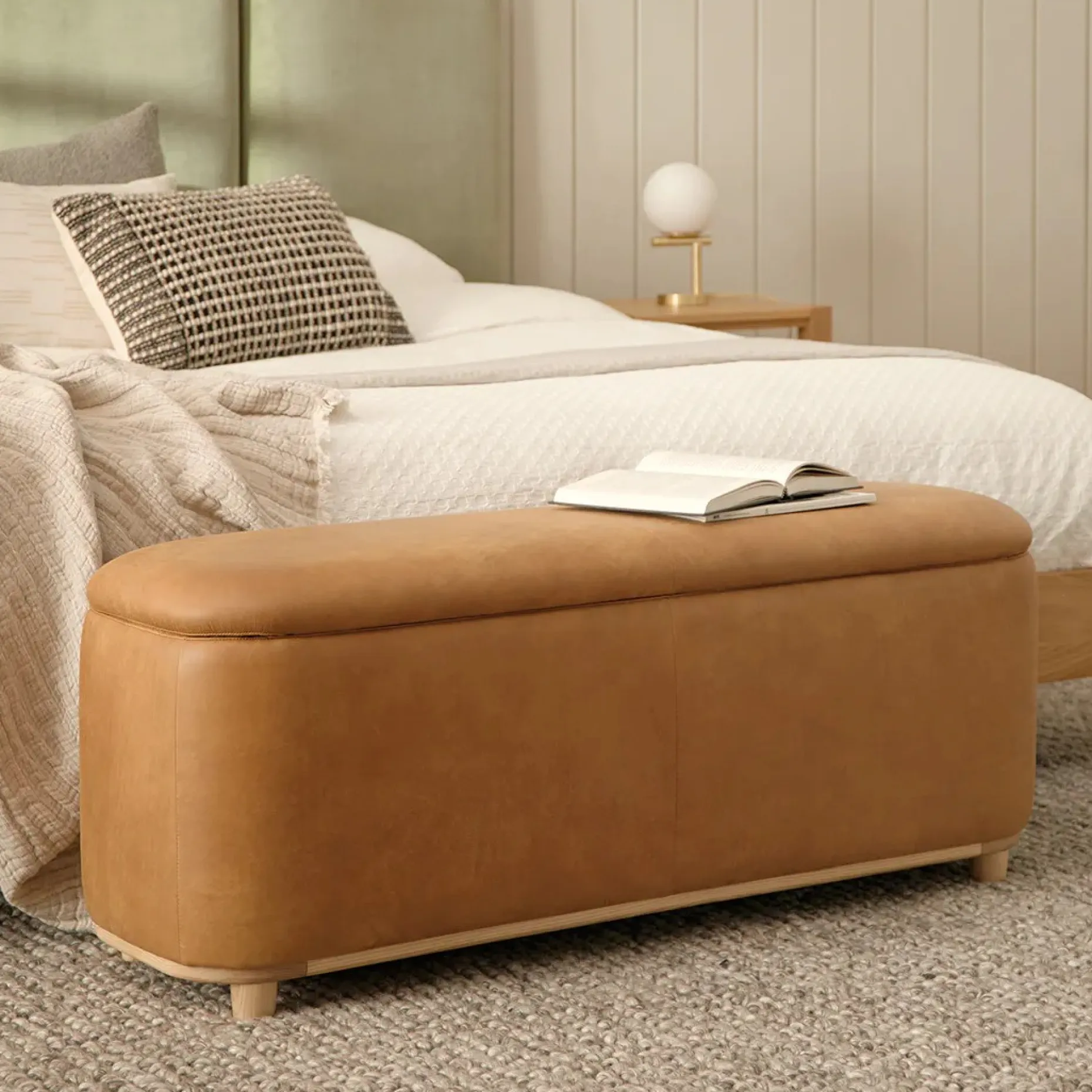 Maribo 48" Leather Storage Ottoman - Rawhide Tan