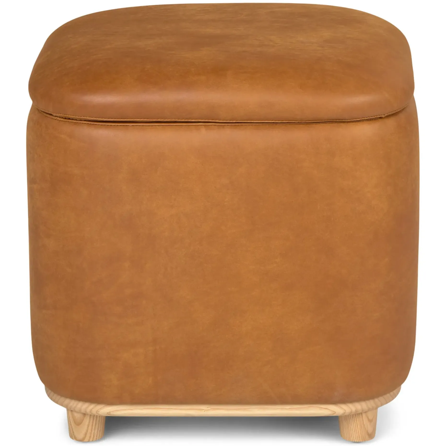 Maribo 19" Leather Storage Ottoman - Rawhide Tan