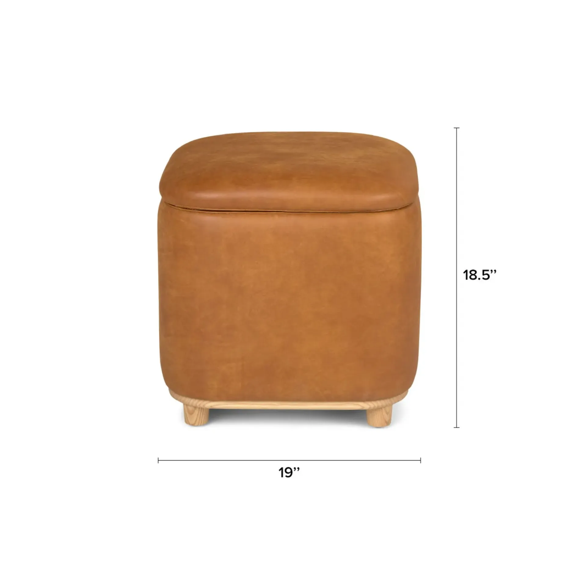 Maribo 19" Leather Storage Ottoman - Rawhide Tan