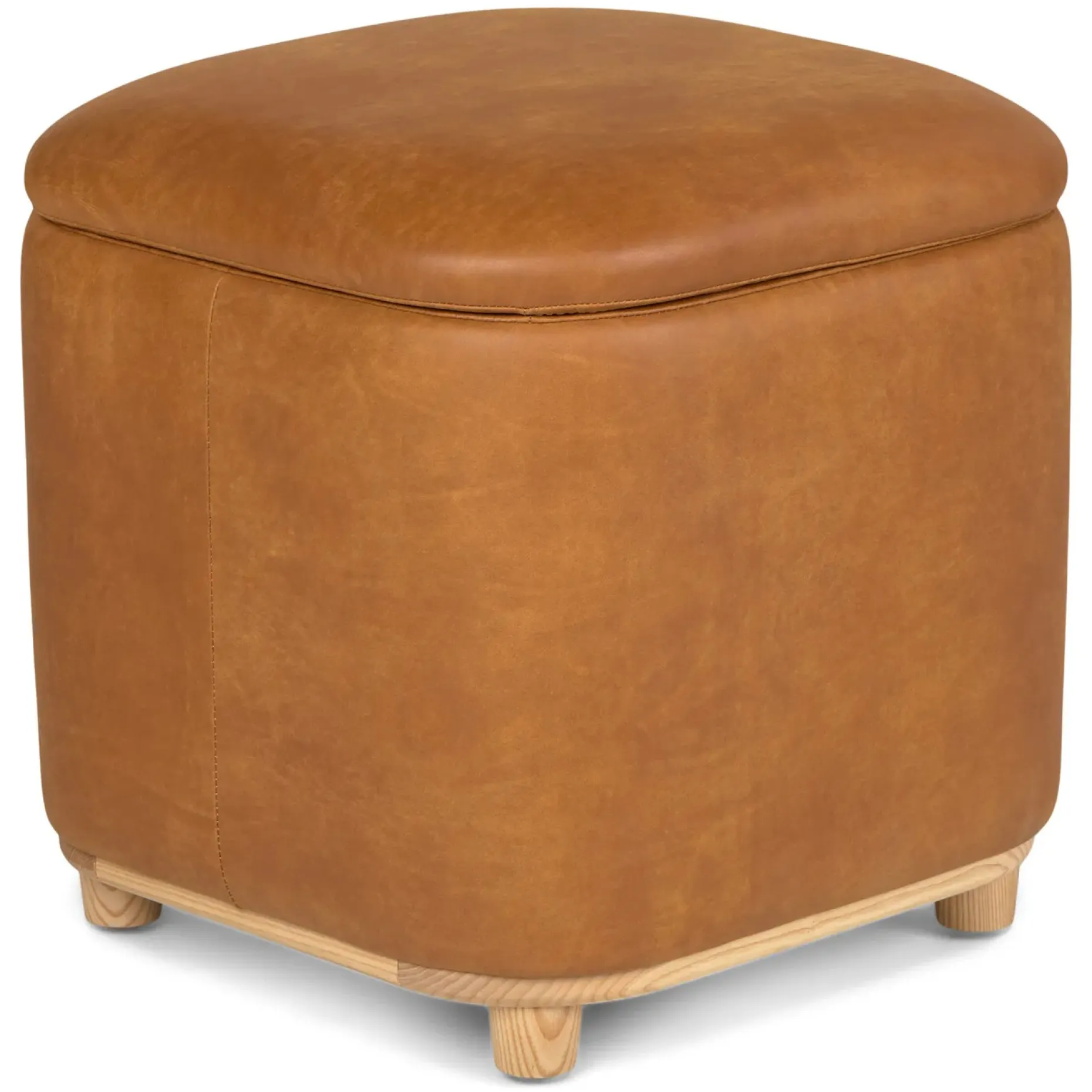Maribo 19" Leather Storage Ottoman - Rawhide Tan