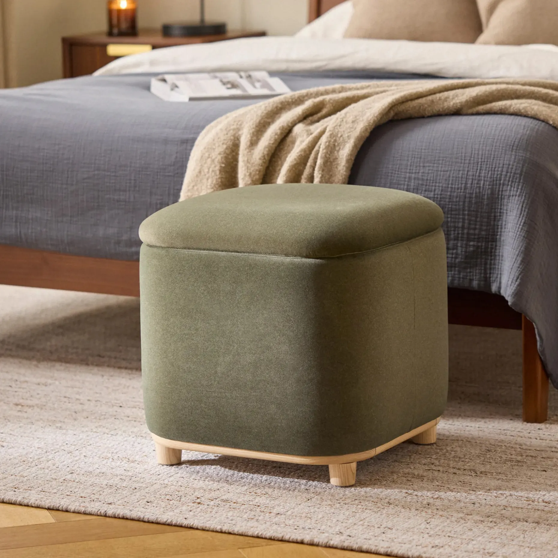 Maribo 19" Storage Ottoman - Felted Green